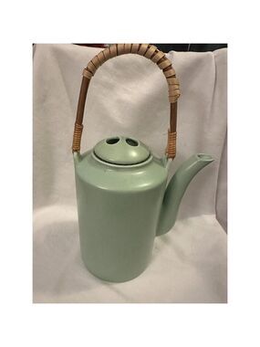 Celadon Jade Teapot Pot For Vietnamese Lotus Tea 12w X 13h Bamboo Handle Pottery
